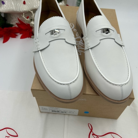 Men\'s Christian Louboutin white leather penny loafers size 45.5 made in Italy